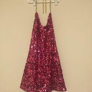 Pink sequin with gold chain halter